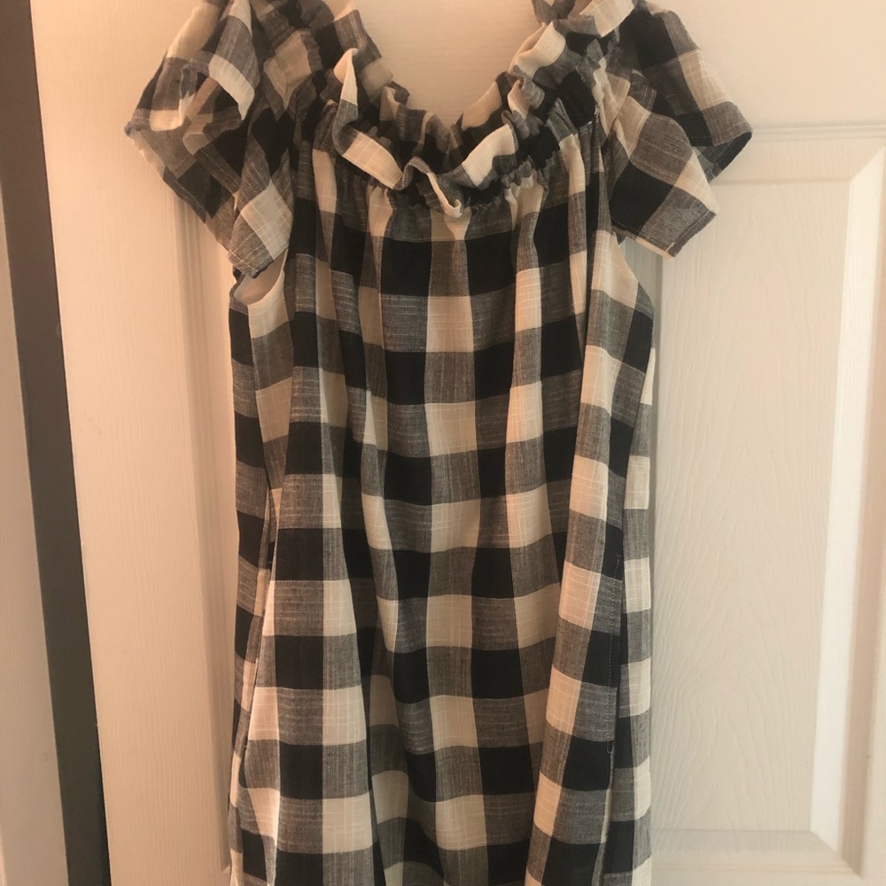 Off the shoulder buffalo check dress